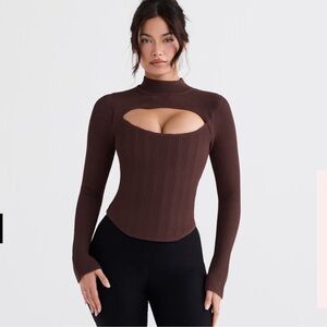 House of CB Brown Ribbed Cutout Jacket